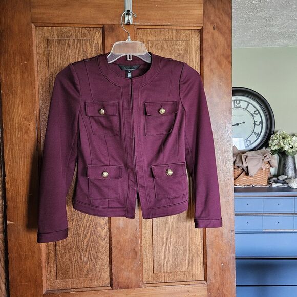 WHBM Burgandy Military Button Blazer Dress Suit Jacket Women's SIZE 4 Luxe - Picture 2 of 10